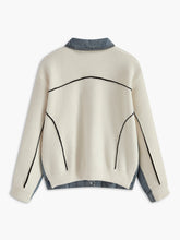 Denim Panel Knit Lapel Outerwear